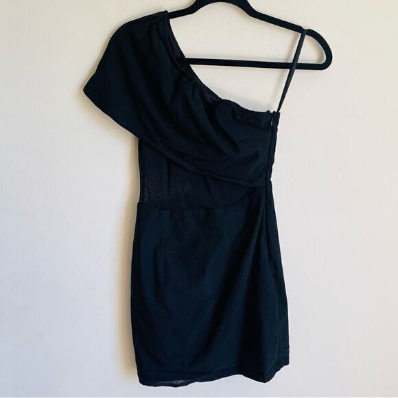 SUPERDOWN Danielle Black Mesh One Shoulder Mini Dress Small - Picture 2 of 11